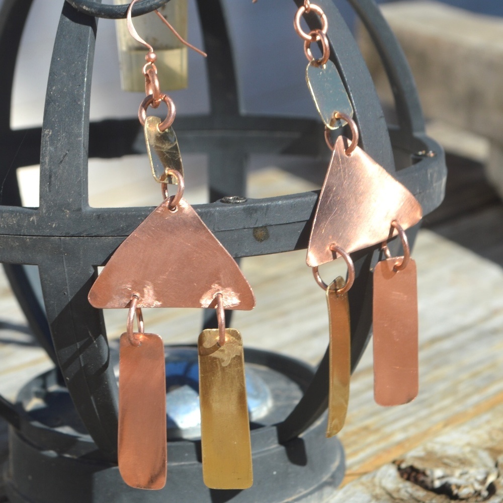 Boho Tribal Dangle Earrings Copper Gift Brass Fringe Handmade Statement Jewelry - Picture 3 of 7